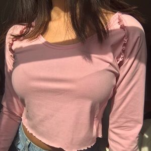 pink crop top long sleeved shirt